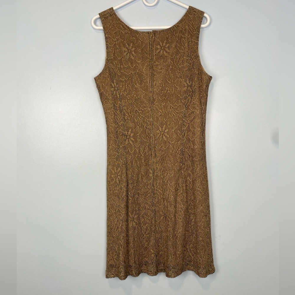 Vintage 80s Gold Bodycon XL Dress Crochet Metallic Knit Lace Cocktail Party Boho - Picture 9 of 11